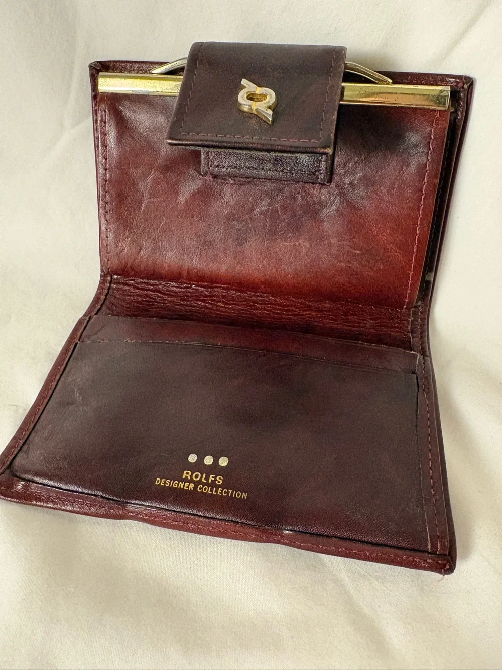 Vintage Rolfs Designer Collection Burgundy Leather Wallet Kiss Lock Coin Purse